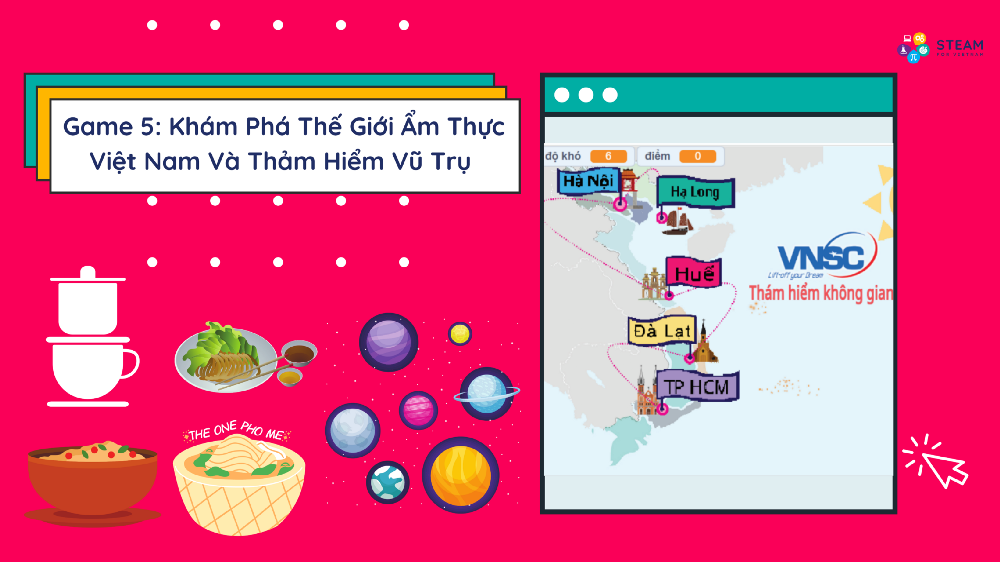 Game 5: Khám phá thế giới ẩm thực Việt Nam và thám hiểm vũ trụ