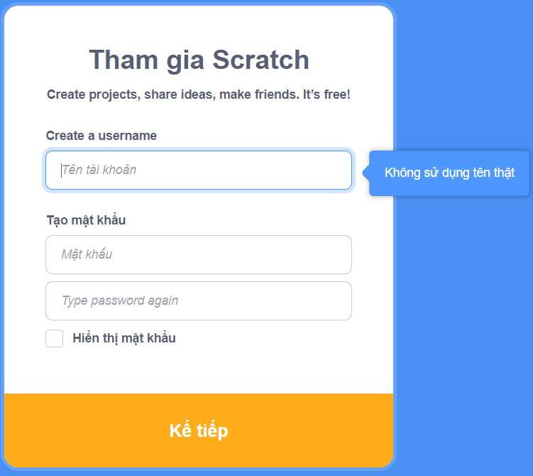Những lỗi thường gặp khi tạo tài khoản Scratch