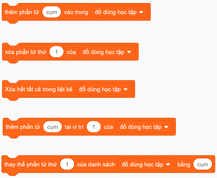 Các khối lệnh cơ bản với danh sách