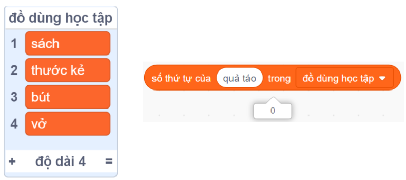 Các khối lệnh khác với danh sách