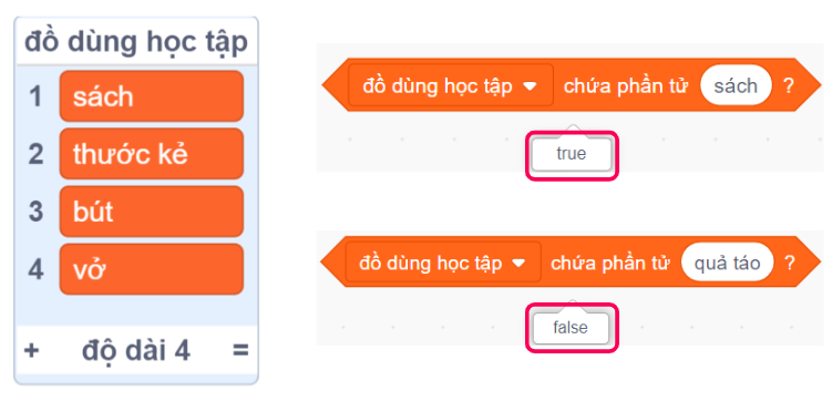 Các khối lệnh khác với danh sách