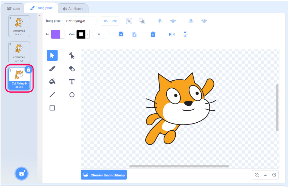 Chọn trang phục có sẵn trong thư viện của Scratch
