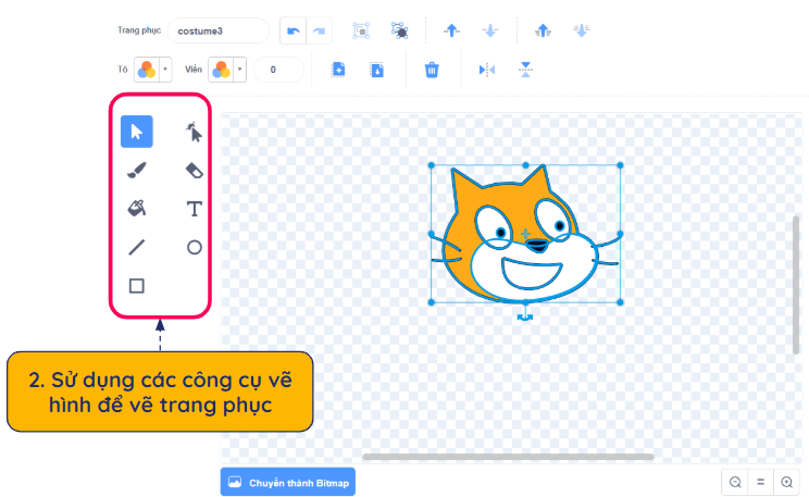 Vẽ trang phục sử dụng công cụ vẽ cung cấp bởi Scratch